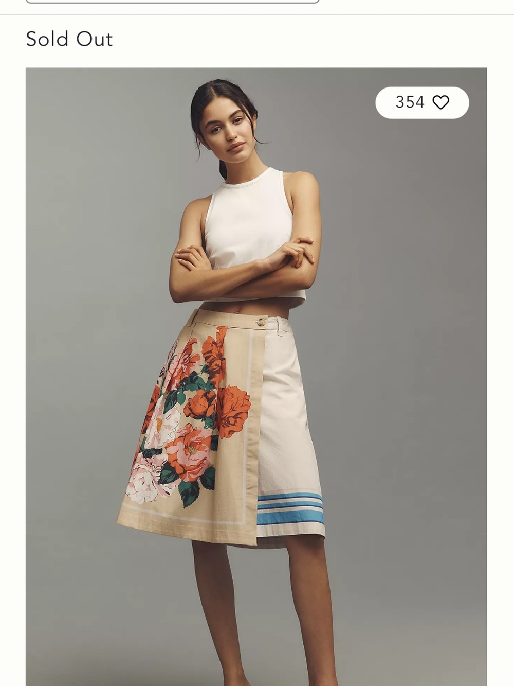 Maeve Beige Midi Skirt with Peach Floral Panels - Picture 4 of 5